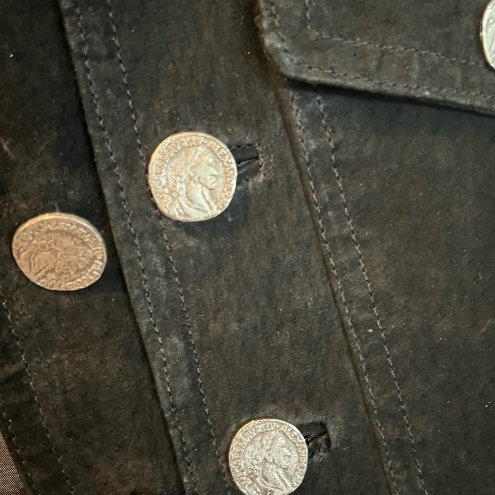 Vintage Leather Vest Buffalo Nickel Button Western Biker Style L
